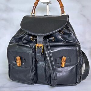 Gucci bamboo Black Leather Backpack